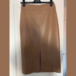 Tan Aritzia Vegan Leather Midi Skirt